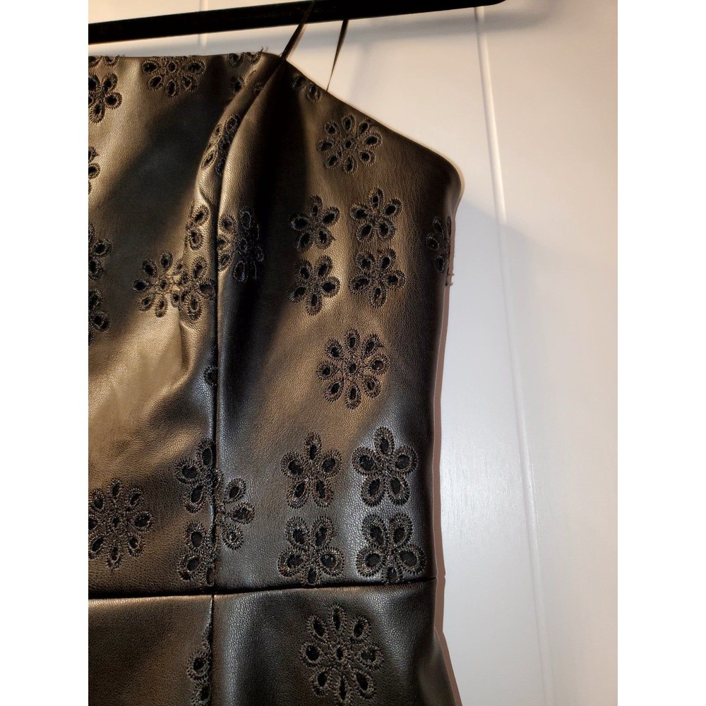 Amanda Uprichard Black Eyelet Strapless Faux Leather Short Dress Small - Picture 4 of 7